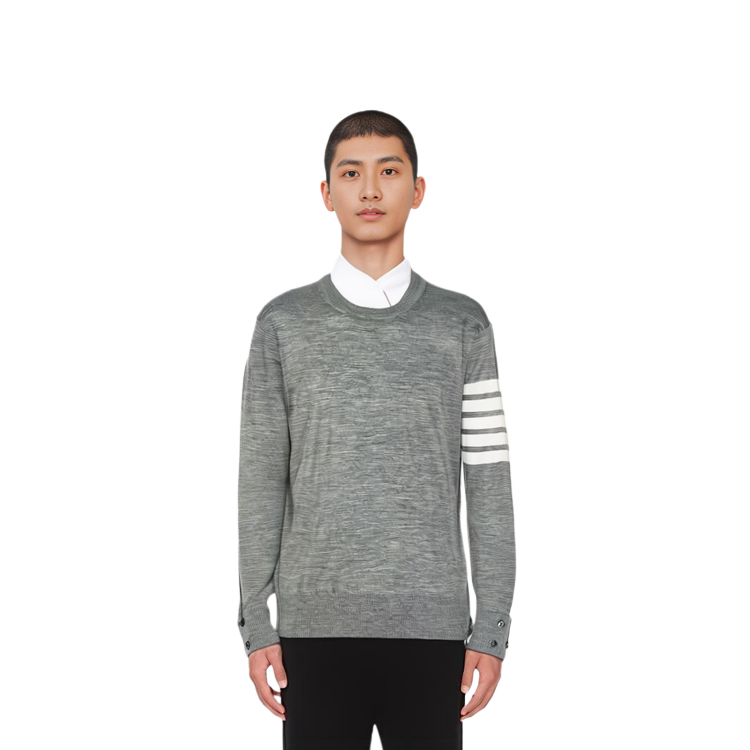 THOM BROWNE SS22  Grey Striped Pullover Long-Sleeve Wool Sweater. MKA002A-Y1014-058 圖 6