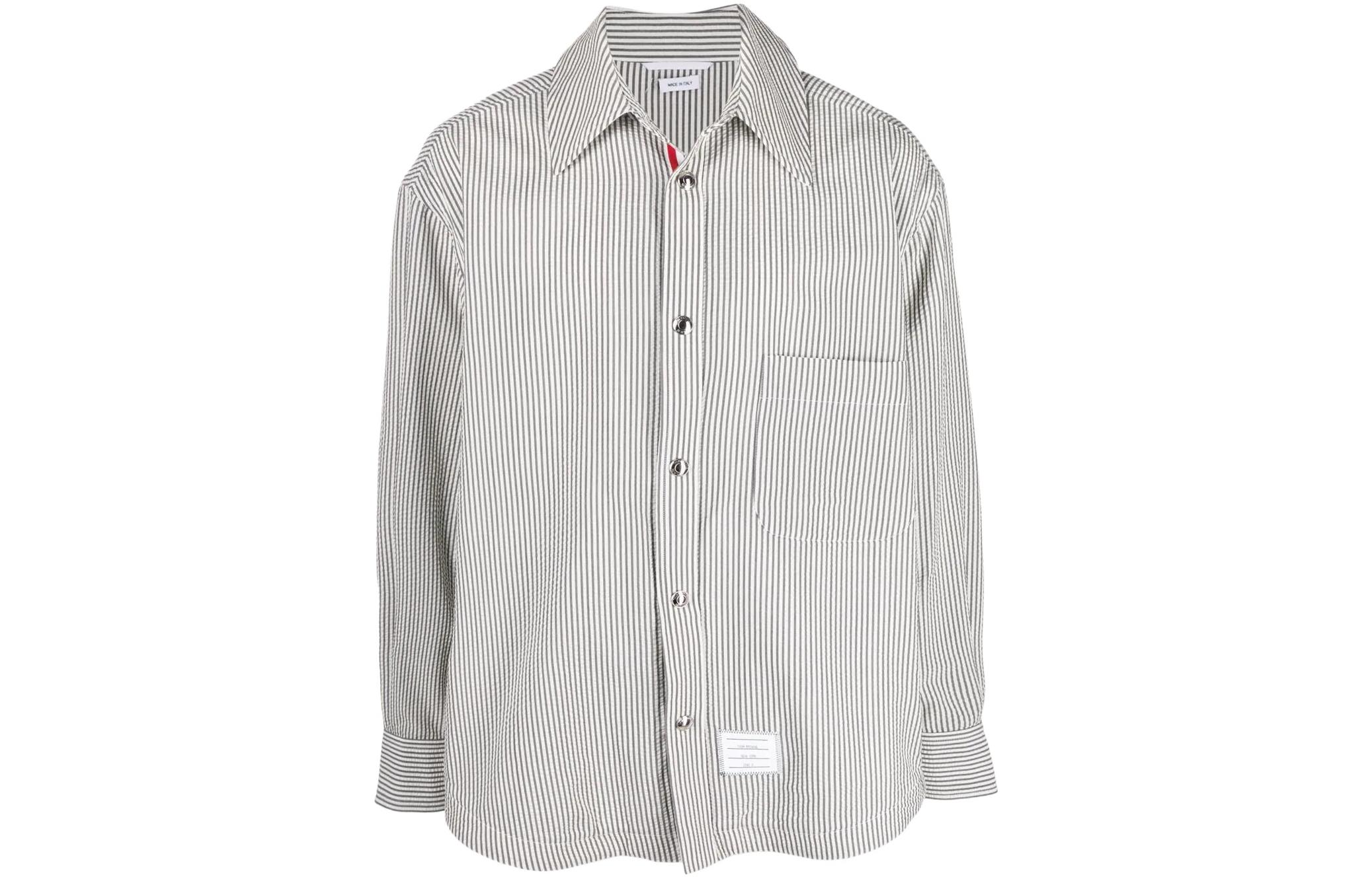 THOM BROWNE SS22  Grey Striped Wool Button-Up Shirt MJO165E-06455-035