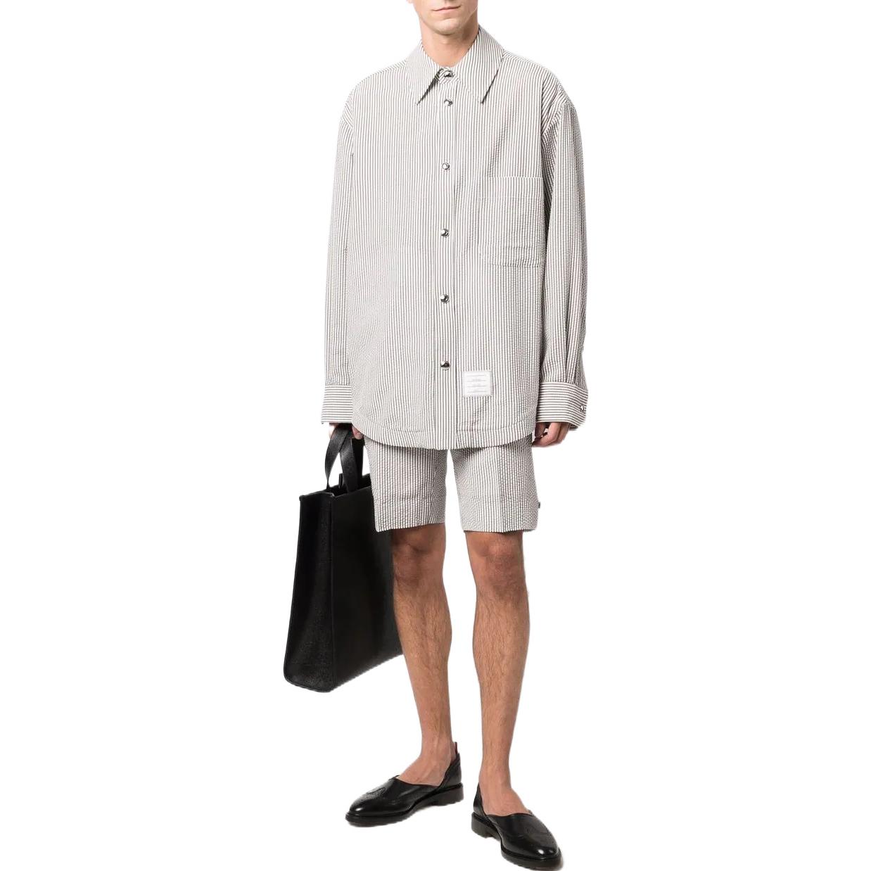 THOM BROWNE SS22  Grey Striped Wool Button-Up Shirt MJO165E-06455-035 圖 3