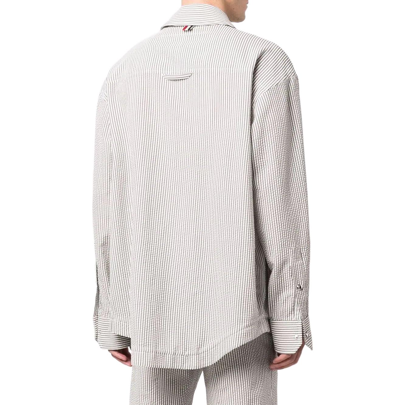 THOM BROWNE SS22  Grey Striped Wool Button-Up Shirt MJO165E-06455-035 圖 4