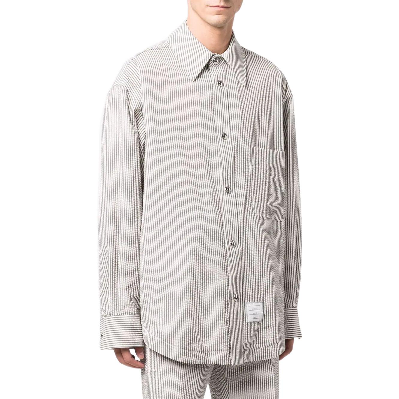 THOM BROWNE SS22  Grey Striped Wool Button-Up Shirt MJO165E-06455-035 圖 5
