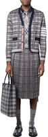 Lookbook Thom Browne SS22 Grey V-Neck Knit Cardigan with Signature Striped Design. MKC407A-Y3504-035