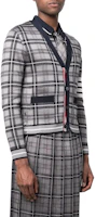 Shop Thom Browne SS22 Grey V-Neck Knit Cardigan with Signature Striped Design. MKC407A-Y3504-035