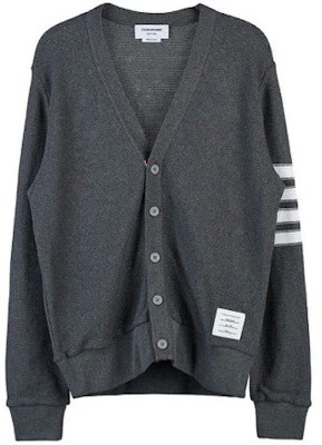 Thom Browne SS22 Grey V-Neck Striped Cardigan Sweater. MJT306A-07897-035 Buy Thom Browne SS22 Grey V-Neck Striped Cardigan Sweater. MJT306A-07897-035