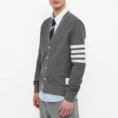 Thom Browne SS22 Grey V-Neck Striped Cardigan Sweater. MJT306A-07897-035 Purchase Thom Browne SS22 Grey V-Neck Striped Cardigan Sweater. MJT306A-07897-035