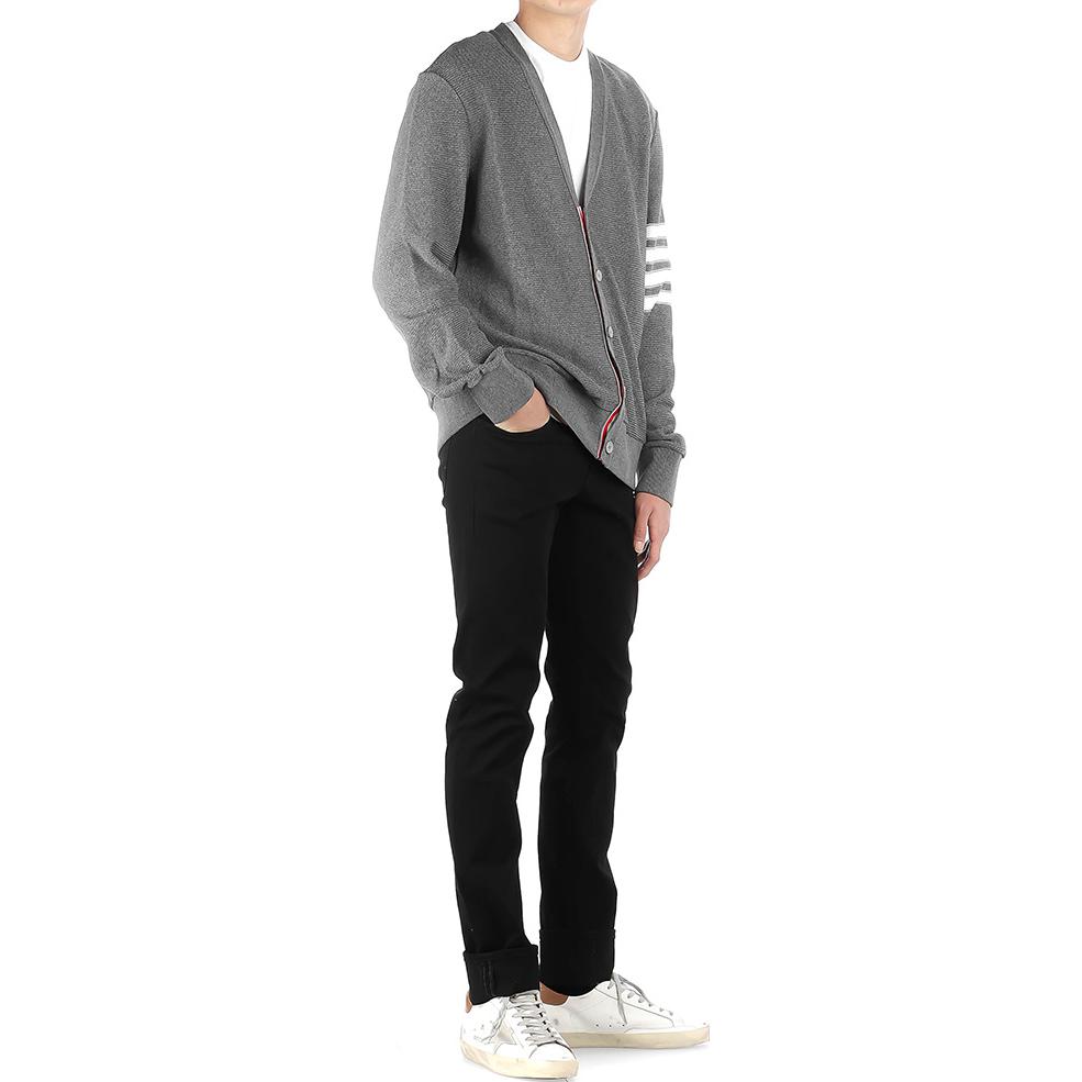 Details for Thom Browne SS22  Grey V-Neck Striped Cardigan Sweater. MJT306A-07897-035