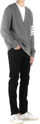 Thom Browne SS22 Grey V-Neck Striped Cardigan Sweater. MJT306A-07897-035 Details for Thom Browne SS22 Grey V-Neck Striped Cardigan Sweater. MJT306A-07897-035