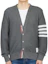 Sizing Thom Browne SS22 Grey V-Neck Striped Cardigan Sweater. MJT306A-07897-035