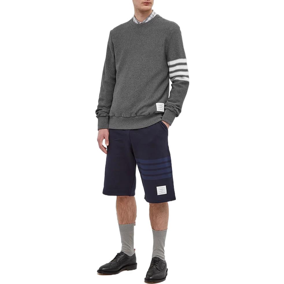 Lookbook Thom Browne SS22  Grey Waffle Knit Crewneck Sweater with Stripe Details. MJT305A-07897-035