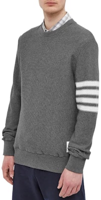Thom Browne SS22 Grey Waffle Knit Crewneck Sweater with Stripe Details. MJT305A-07897-035 Purchase Thom Browne SS22 Grey Waffle Knit Crewneck Sweater with Stripe Details. MJT305A-07897-035