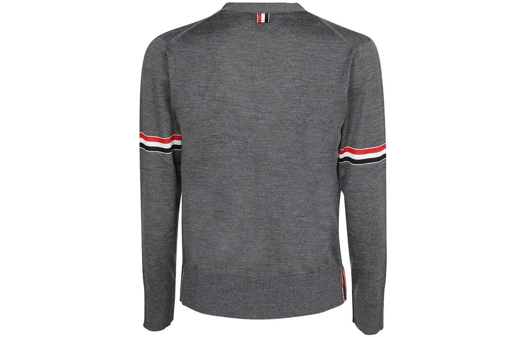 Thom Browne SS22  Grey Wool V-Neck Sweater with Classic Red White Blue Stripes MKC410A-Y1014-035 圖 3