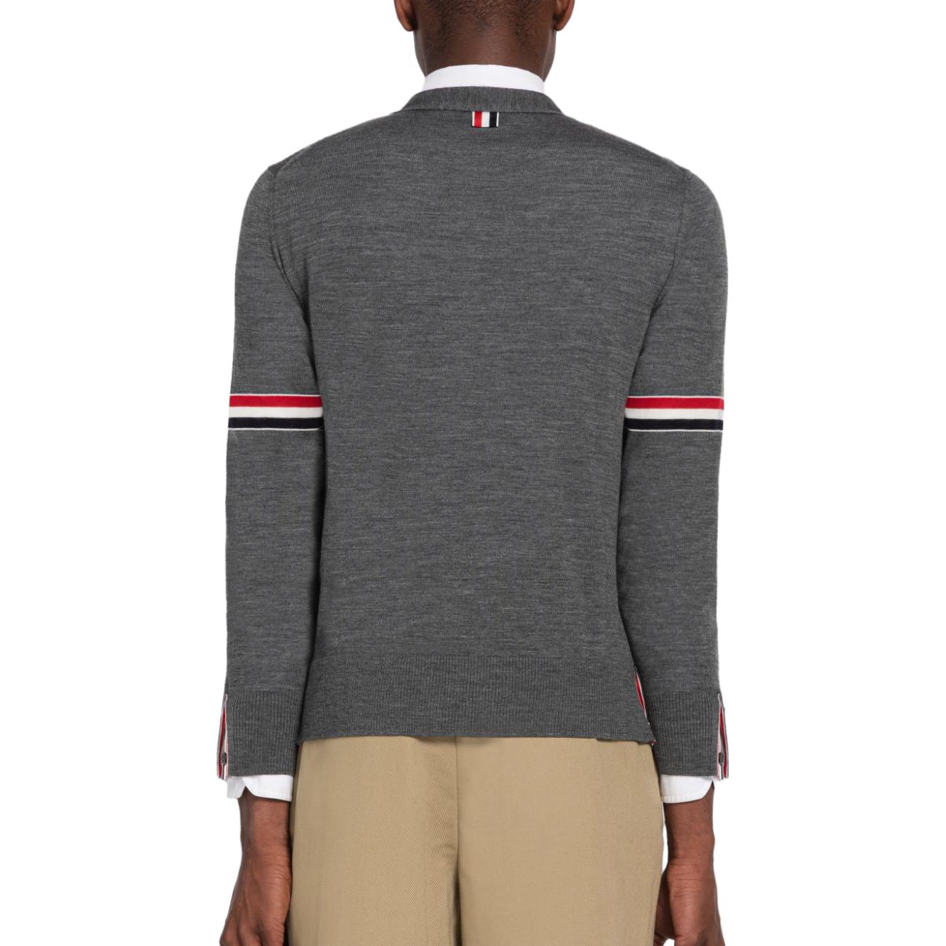 Thom Browne SS22  Grey Wool V-Neck Sweater with Classic Red White Blue Stripes MKC410A-Y1014-035 圖 7