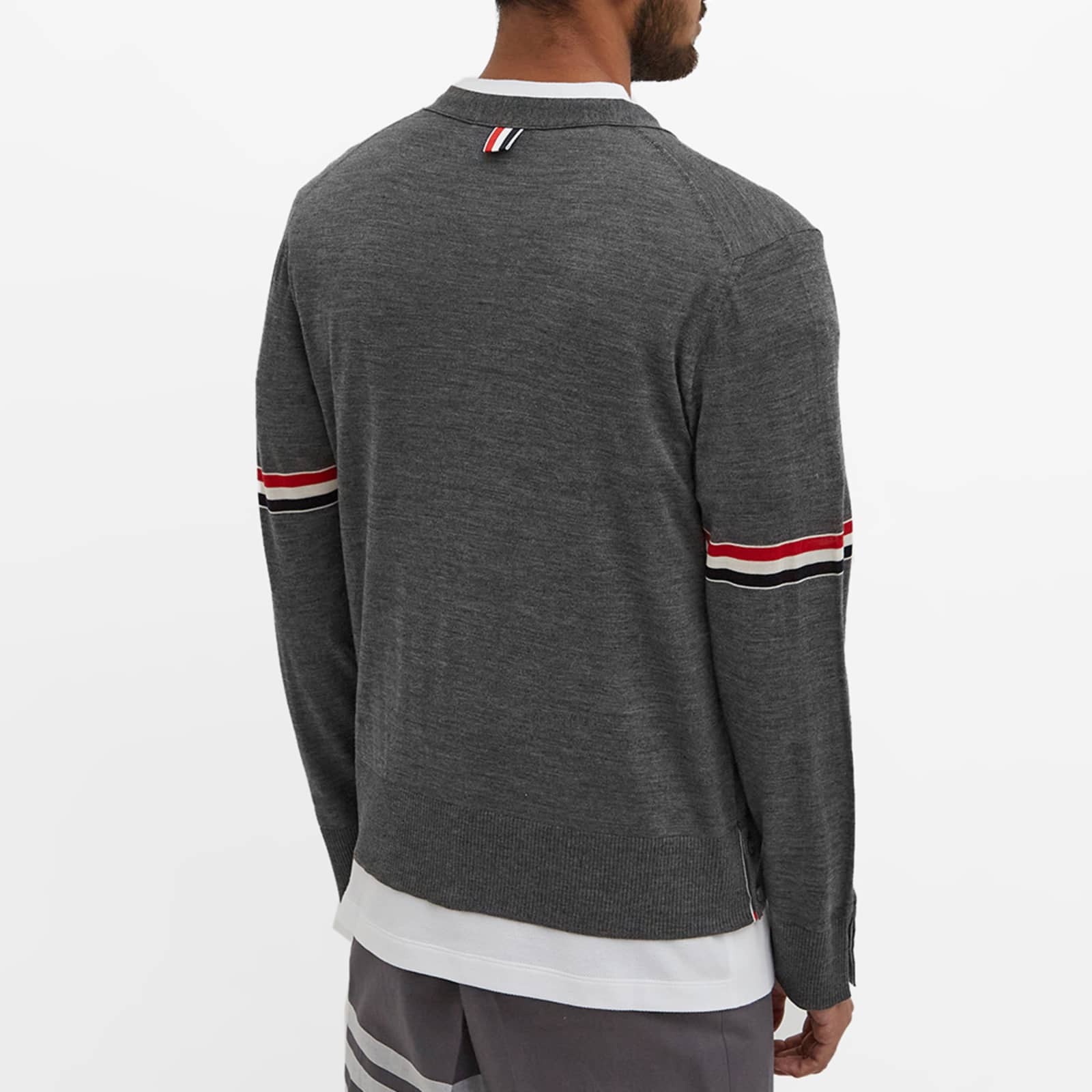 Thom Browne SS22  Grey Wool V-Neck Sweater with Classic Red White Blue Stripes MKC410A-Y1014-035 圖 8