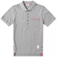 THOM BROWNE SS22 Light Grey Striped Short Sleeve Polo Shirt. MJP022A-01455-055 THOM BROWNE SS22 Light Grey Striped Short Sleeve Polo Shirt. MJP022A-01455-055