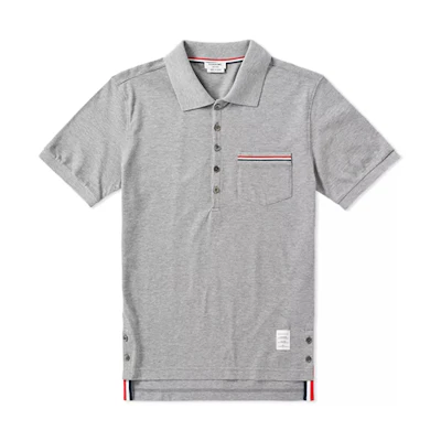 THOM BROWNE SS22 Light Grey Striped Short Sleeve Polo Shirt. MJP022A-01455-055