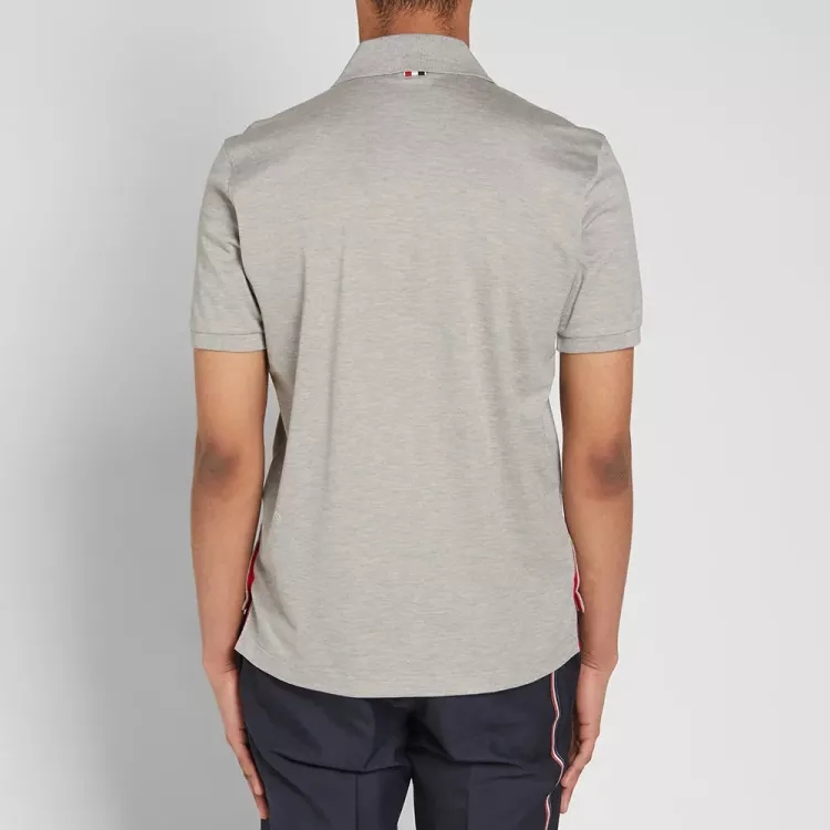 Purchase THOM BROWNE SS22 淺灰條紋短袖POLO衫 MJP022A-01455-055