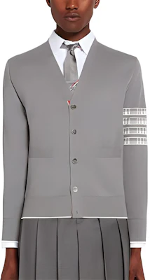 THOM BROWNE SS22 Sweater Abu-Abu Muda V-Neck 4-Bar Jacquard. MKC386A-Y3006-055 Buy THOM BROWNE SS22 Sweater Abu-Abu Muda V-Neck 4-Bar Jacquard. MKC386A-Y3006-055