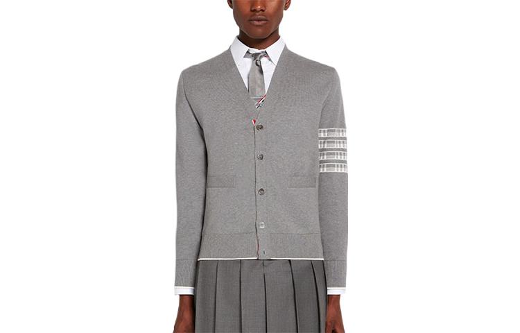 THOM BROWNE SS22  Light Grey V-Neck Knit Sweater with 4-Bar Jacquard Back. MKC386A-Y3006-055 圖 2