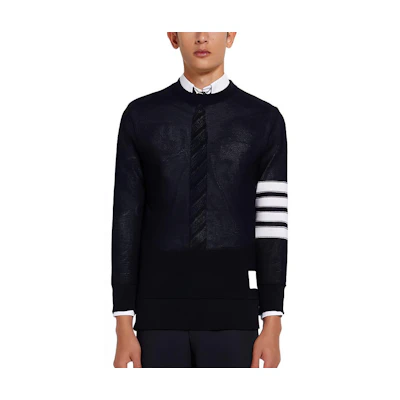 THOM BROWNE SS22 Navy 4-Bar Stripe Knit Pullover Sweater. MJT305-A07897-415