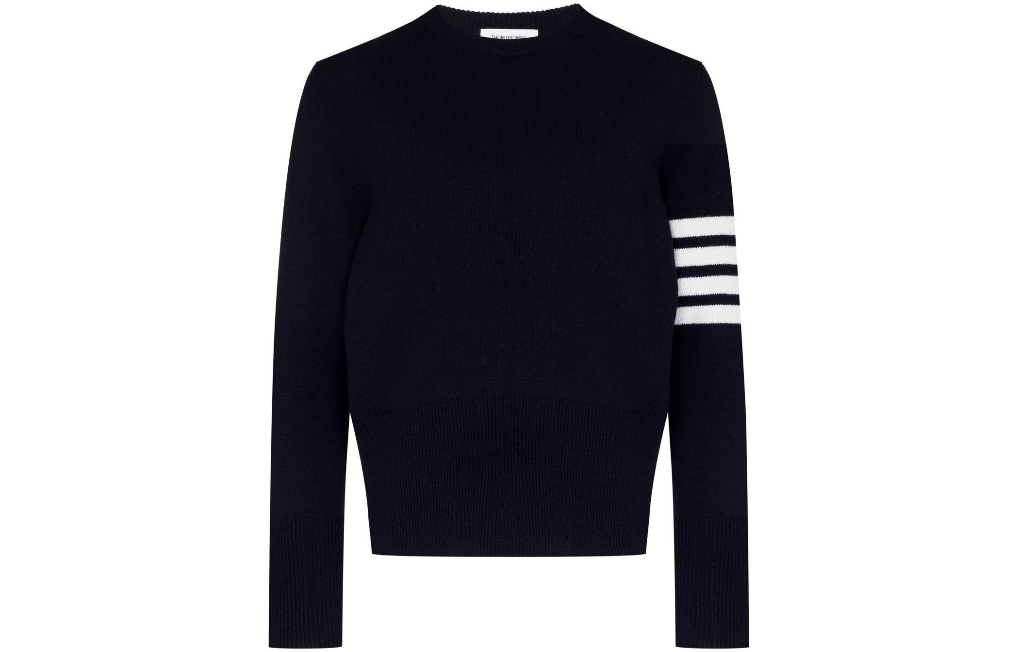 Order THOM BROWNE SS22 Navy 4-Bar Striped Wool Pullover Sweater Lelaki. MKA317A-Y1026-415