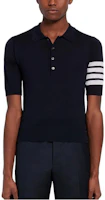 THOM BROWNE SS22 Navy Blue 4-Bar Stripe Knit Short Sleeve Polo Shirt MKP048A-Y1014-415 THOM BROWNE SS22 Navy Blue 4-Bar Stripe Knit Short Sleeve Polo Shirt MKP048A-Y1014-415