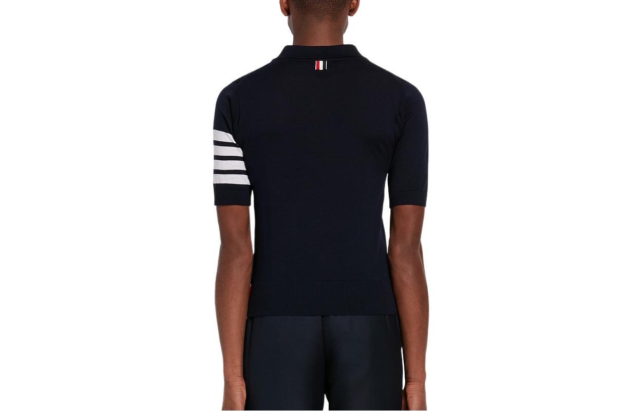 Lookbook THOM BROWNE SS22 海軍藍四色條紋短袖針織POLO衫 MKP048A-Y1014-415