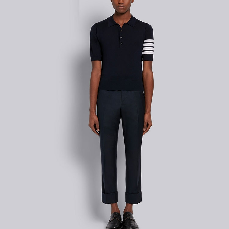 Purchase THOM BROWNE SS22 海軍藍四色條紋短袖針織POLO衫 MKP048A-Y1014-415