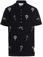 Thom Browne SS22 Navy Blue Pattern Print Short Sleeve Polo Shirt. MJP140E-00050-415 Thom Browne SS22 Navy Blue Pattern Print Short Sleeve Polo Shirt. MJP140E-00050-415