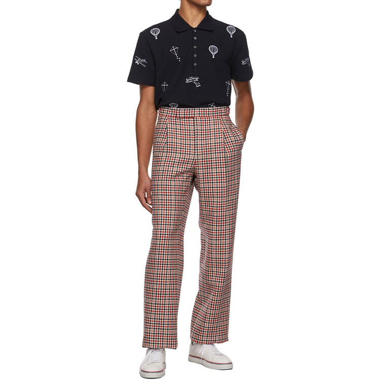 Shop Thom Browne SS22 Kaos Polo Lengan Pendek Biru Navy Motif Print. MJP140E-00050-415