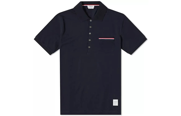 Thom Browne SS22  Navy Blue Striped Pocket Polo Shirt. MJP022A-1455-415
