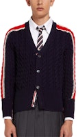 Thom Browne SS22 Navy Blue V-Neck Striped Wool Cardigan Sweater. MKC383A-Y1024-415 Thom Browne SS22 Navy Blue V-Neck Striped Wool Cardigan Sweater. MKC383A-Y1024-415