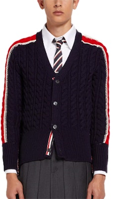 Thom Browne SS22 Cardigan Wol V-Neck Garis Biru Navy. MKC383A-Y1024-415 Order Thom Browne SS22 Cardigan Wol V-Neck Garis Biru Navy. MKC383A-Y1024-415