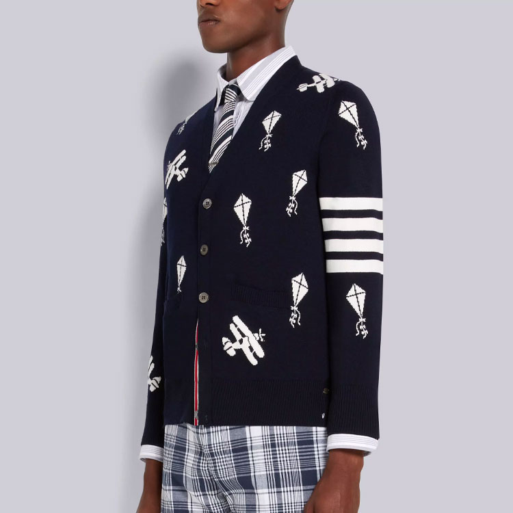 Thom Browne SS22  Navy Blue Wool Sweater with Four-Bar Embroidery. MKC380A-Y1002-415 圖 5