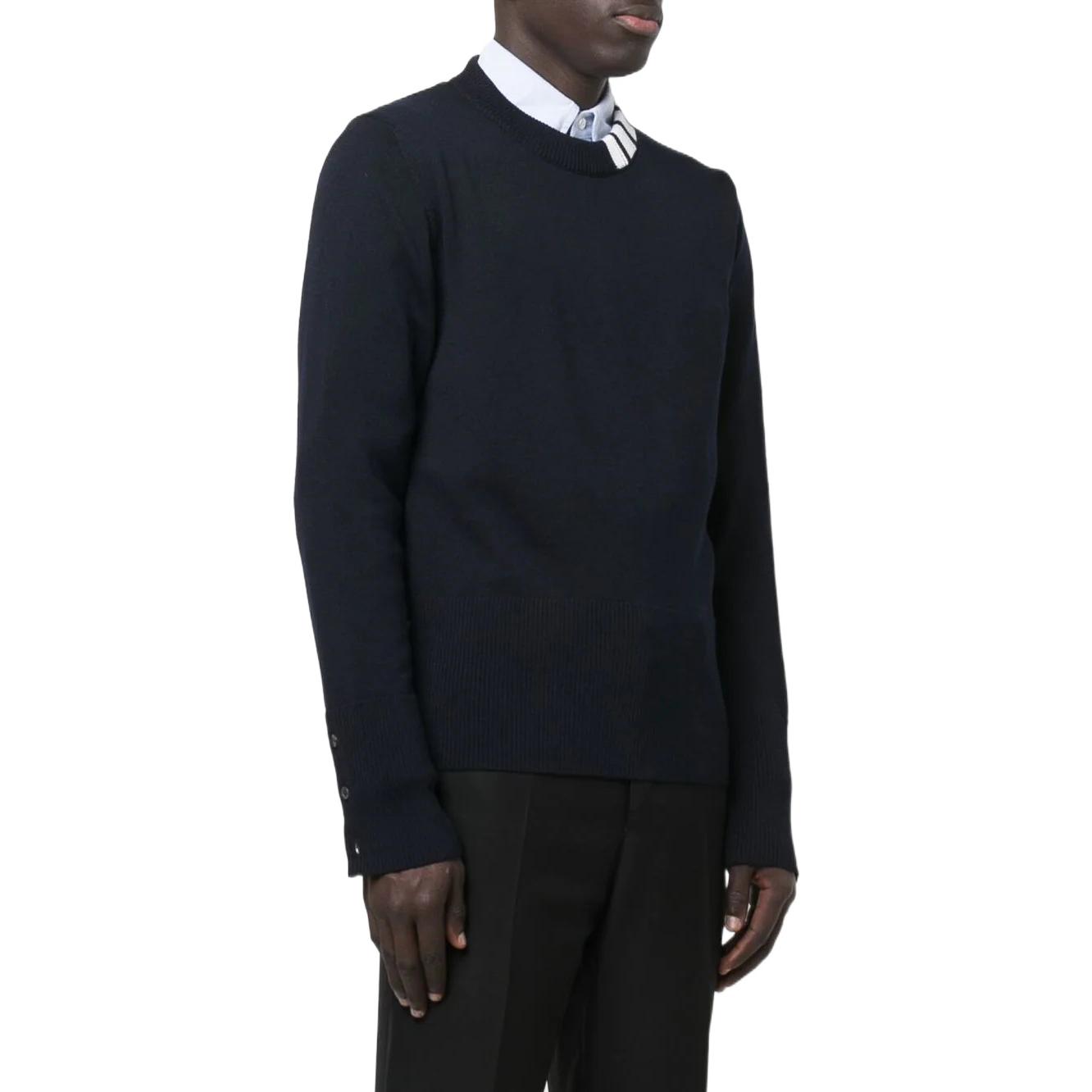 Thom Browne SS22  Navy Wool Sweater with Striped Crewneck Design. MKA386A-Y1002-415 圖 4