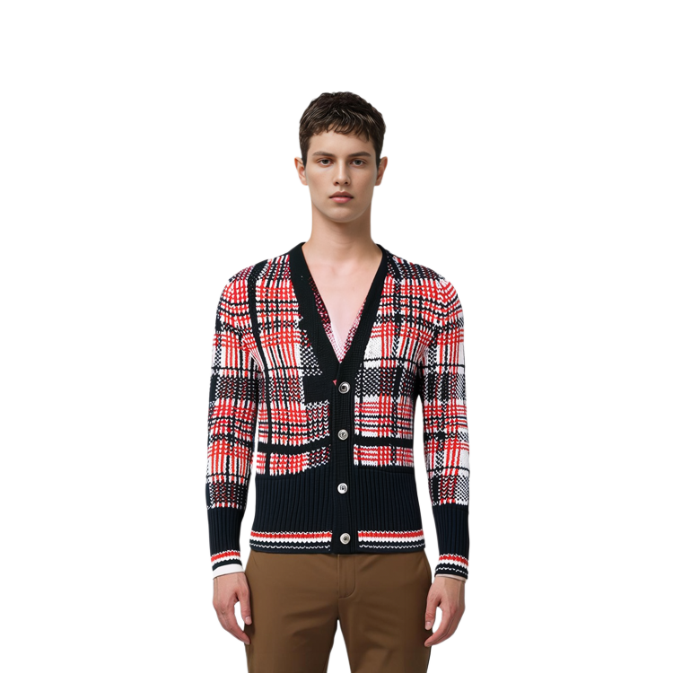 Details for THOM BROWNE SS22  Plaid Cashmere Sweater Multicolor MKC384AY2007-960
