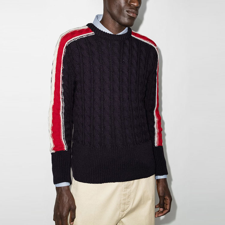 Shop トムブラウン SS22 ラウンドネック ストライプ プルオーバー セーター ブルー MKA389A-Y1024-415