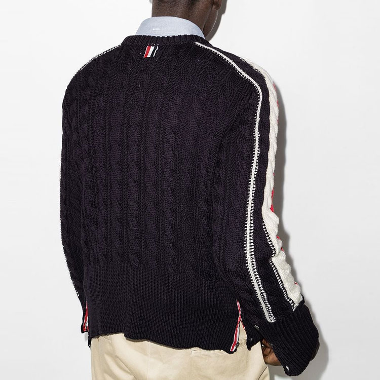 Purchase トムブラウン SS22 ラウンドネック ストライプ プルオーバー セーター ブルー MKA389A-Y1024-415