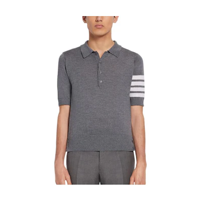 Thom Browne SS22 Single-Breasted Striped Gray Polo Shirt. MKP048A-Y1014-035