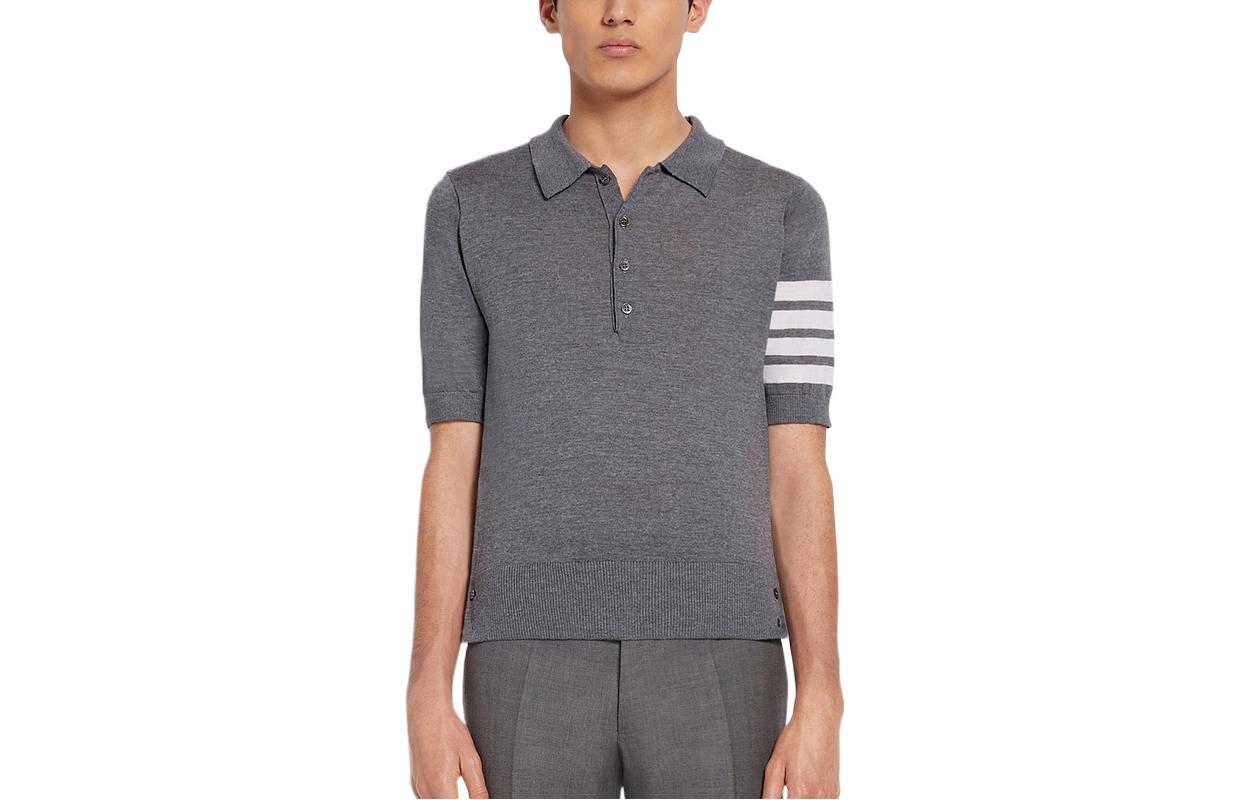 Order Thom Browne SS22 Kemeja Polo Abu-Abu Garis Single-Breasted. MKP048A-Y1014-035