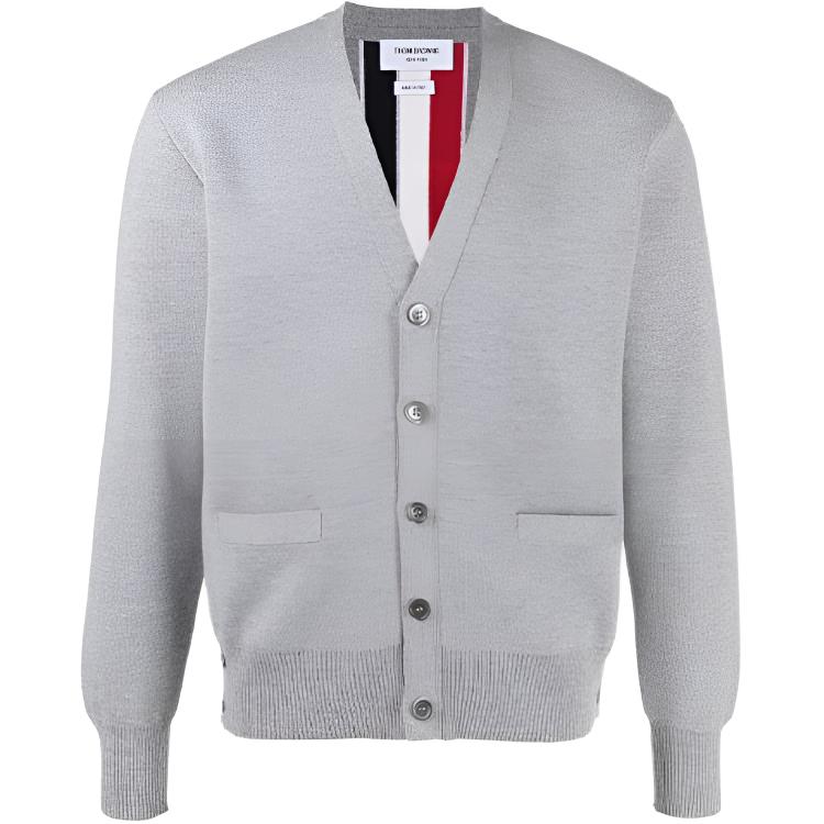 THOM BROWNE SS22  Single-breasted V-neck Wool Cardigan Sweater Grey MKC324A-Y1002-055