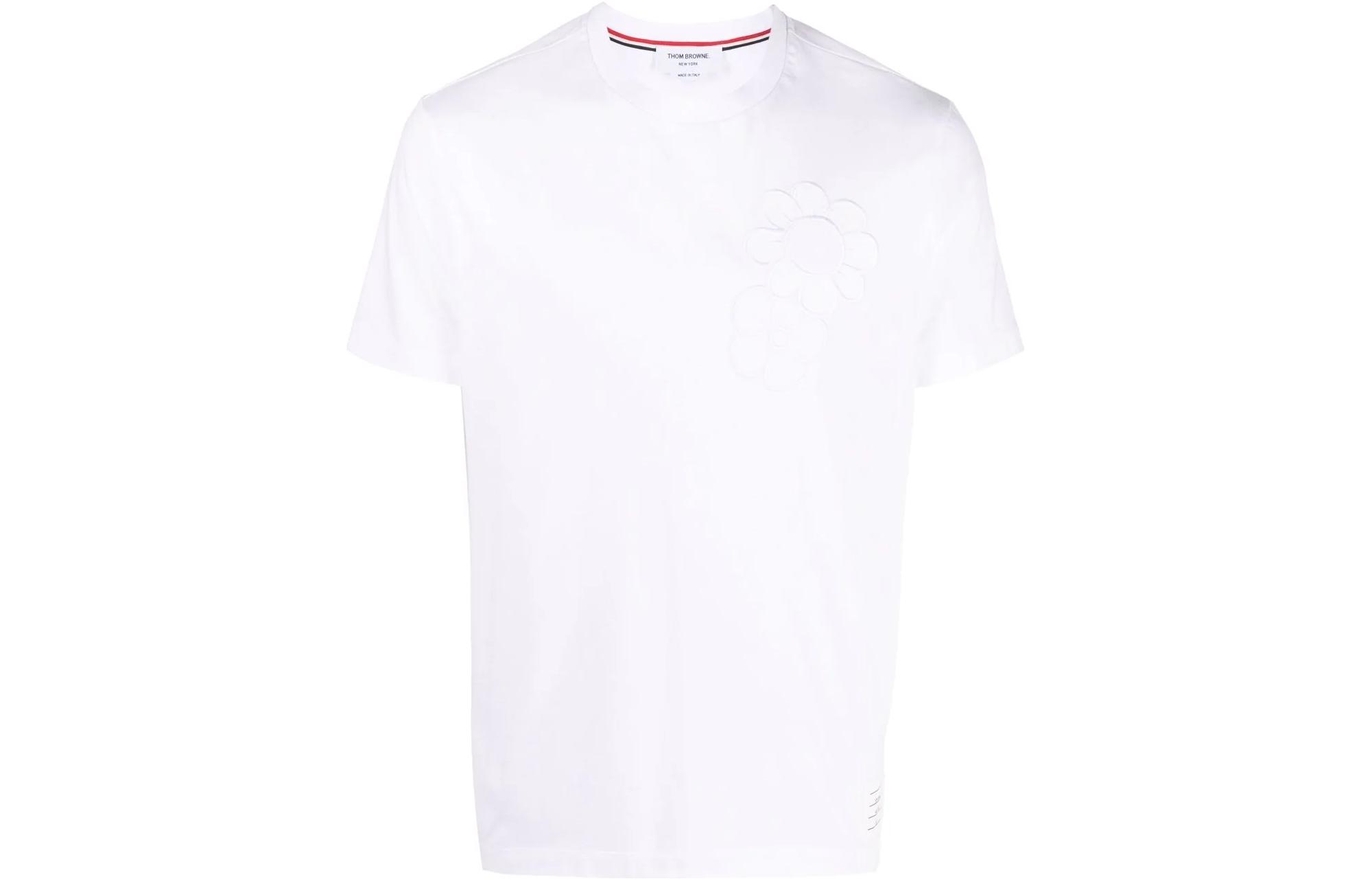 THOM BROWNE SS22  Solid Floral Embroidered Loose Cotton Crewneck T-Shirt MJS182-E08071-100 圖 2