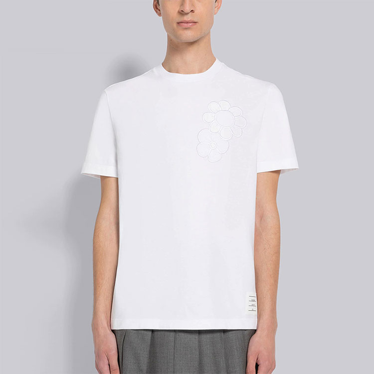 THOM BROWNE SS22  Solid Floral Embroidered Loose Cotton Crewneck T-Shirt MJS182-E08071-100 圖 3