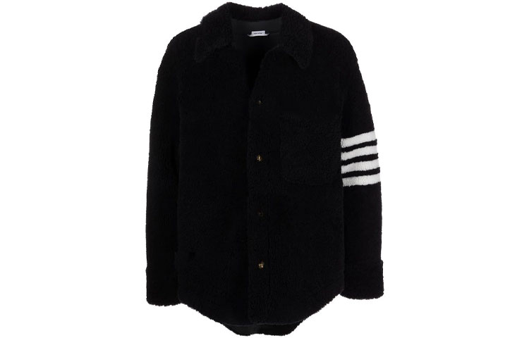 THOM BROWNE SS22  Solid Single-Breasted Striped Collar Jacket Navy MJO159X-02821-415