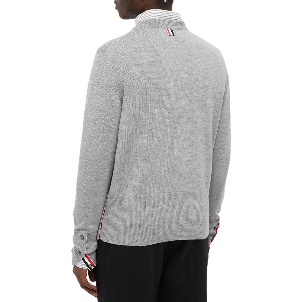 Shop Thom Browne 2022春夏条纹领羊毛毛衣浅灰色 mka386a-y1002-055