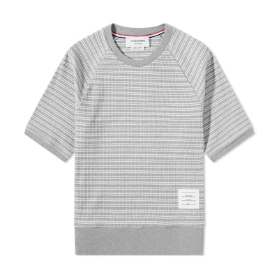 Thom Browne SS22 Striped Cotton Crewneck T-Shirt Gray Short Sleeve MJS175A-08073-055