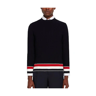 THOM BROWNE SS22 Striped Crewneck Pullover Sweater Navy Blue/Black MKA384A-Y3009-415