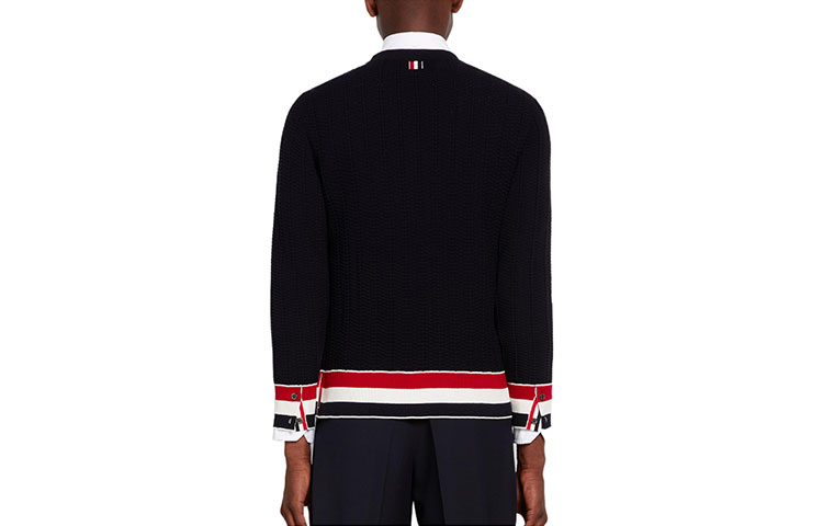 Lookbook THOM BROWNE SS22 Striped Crewneck Pullover Sweater Biru Navy/Hitam MKA384A-Y3009-415