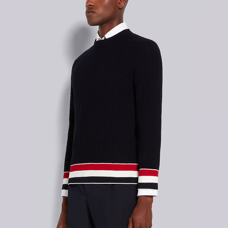 Purchase THOM BROWNE SS22 Striped Crewneck Pullover Sweater Biru Navy/Hitam MKA384A-Y3009-415