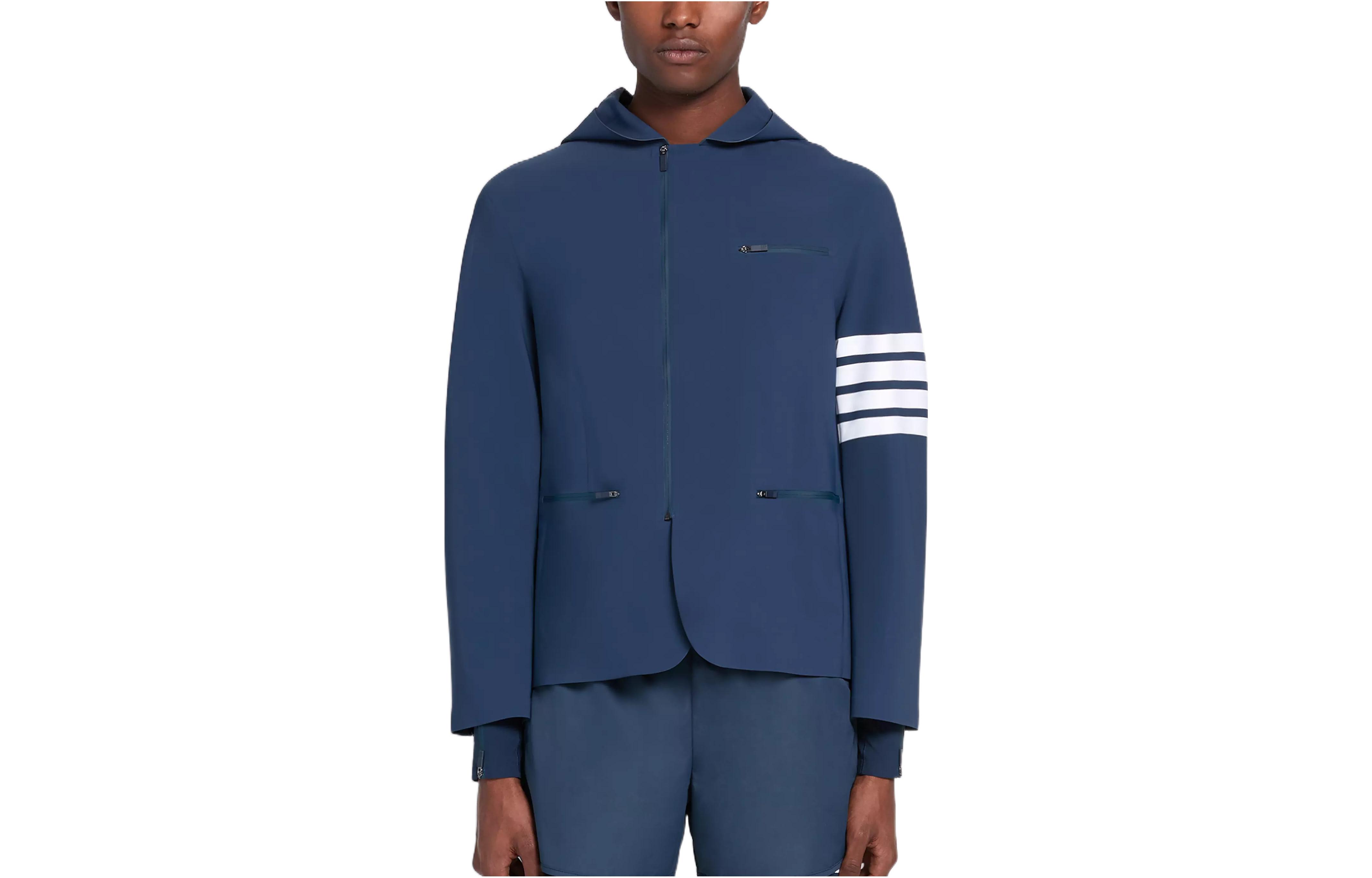 Order THOM BROWNE SS22  Striped Hooded Jacket Blue MJA004A-06775-415
