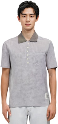 THOM BROWNE SS22 Polo Slim Fit de Punto Waffle. MJP147A-08136-055 Details for THOM BROWNE SS22 Polo Slim Fit de Punto Waffle. MJP147A-08136-055